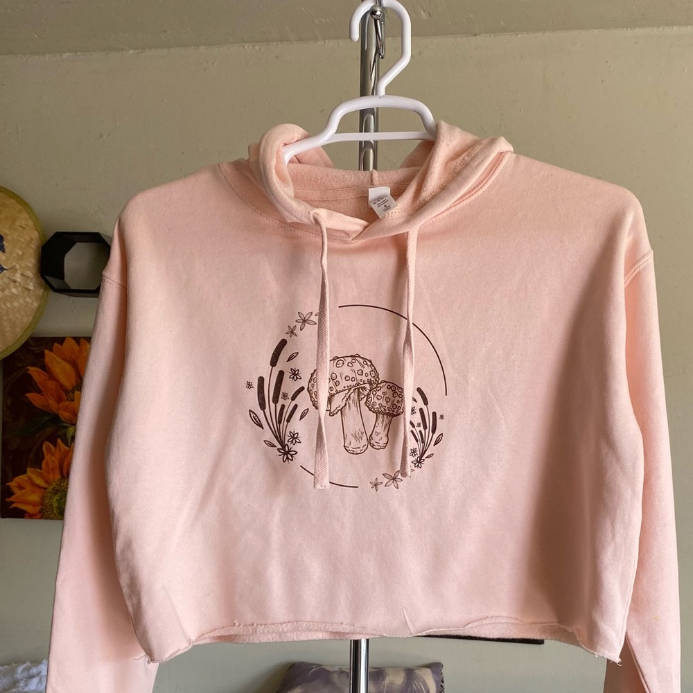 Dusty Rose Earthy Mushroom Cropped Hoodie Size Small